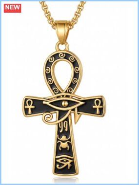 Egyptian Ankh Cross Necklace 14K Gold Plated Eye of Horus Pendant